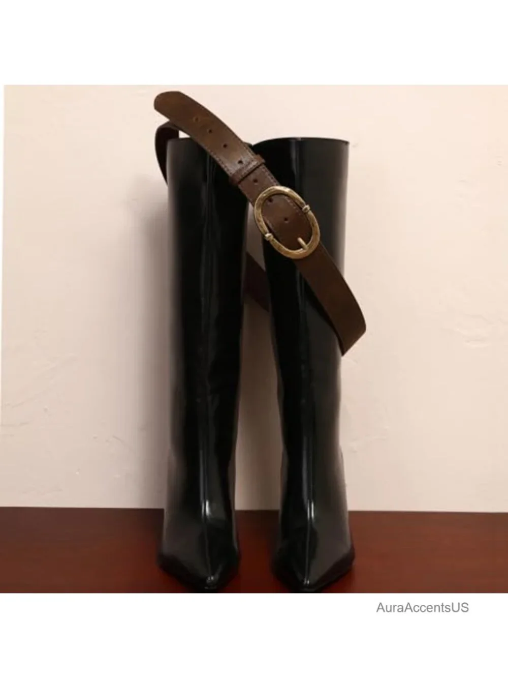 Faux Leather Western Belt 1.3 Inch Wide Vintage Gold-Tone Buckle